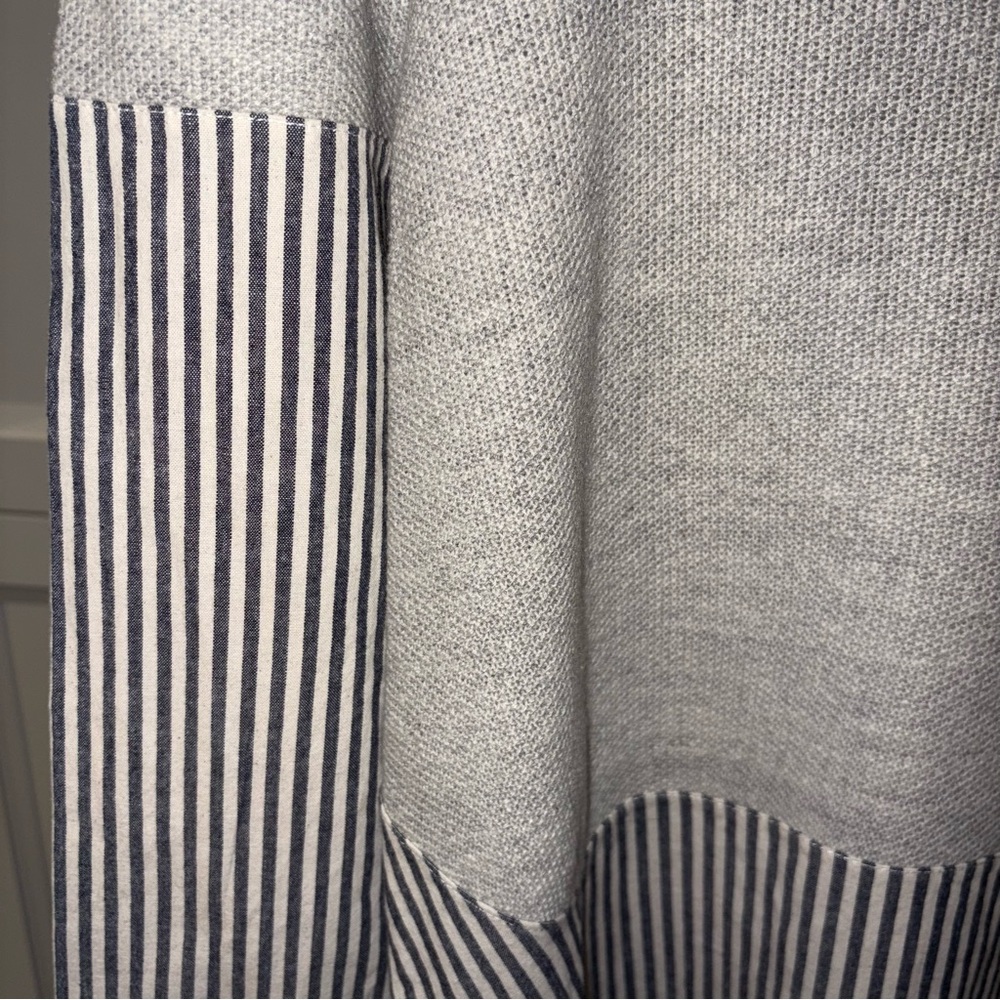 Striped Hem Gray Crewneck Sweater - Women - Picture 2 of 9